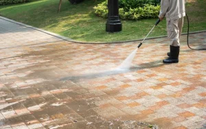 Commercial property exterior cleaned by professional pressure washing